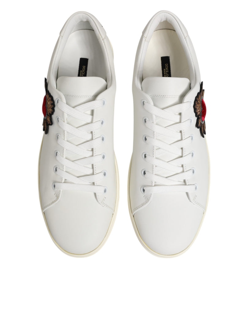 Dolce & Gabbana White Leather Sacred Heart Patch Sneakers