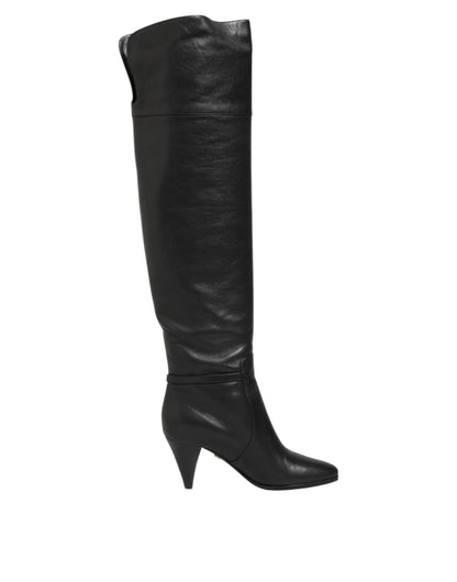 Dolce & Gabbana Black Leather Over-The-Knee DG Boots  Shoes