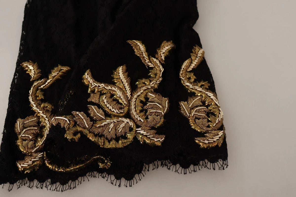 Shorts Dolce & Gabbana Noir Dentelle Baroque en Or - Pièce Spéciale