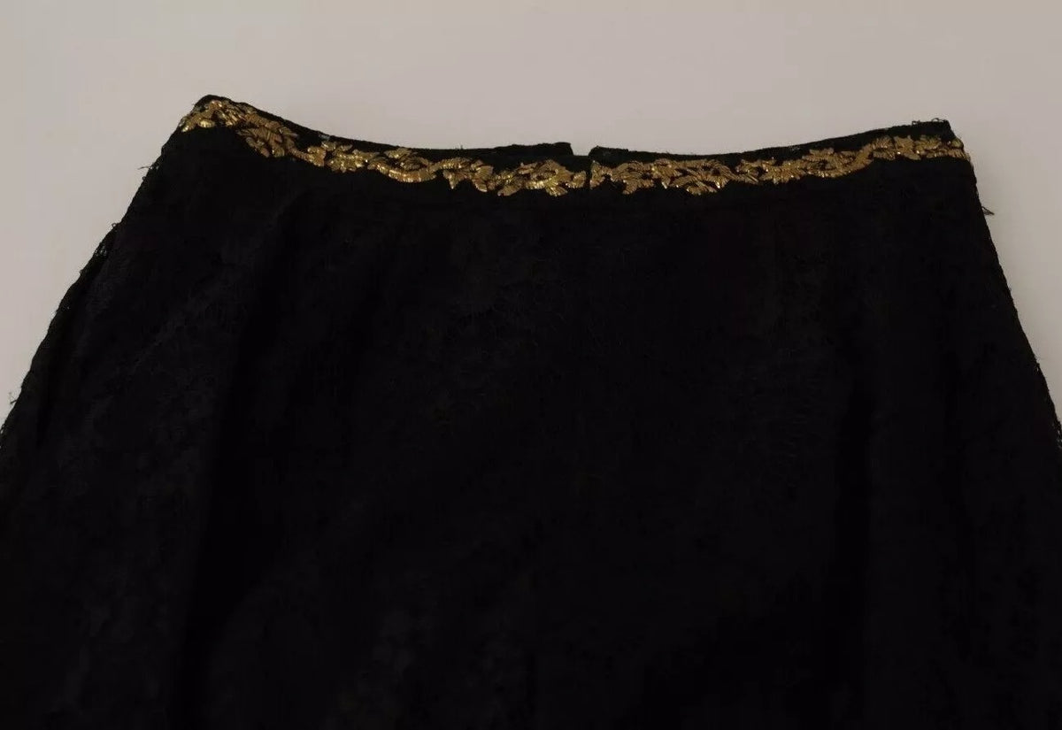 Shorts Dolce & Gabbana Noir Dentelle Baroque en Or - Pièce Spéciale