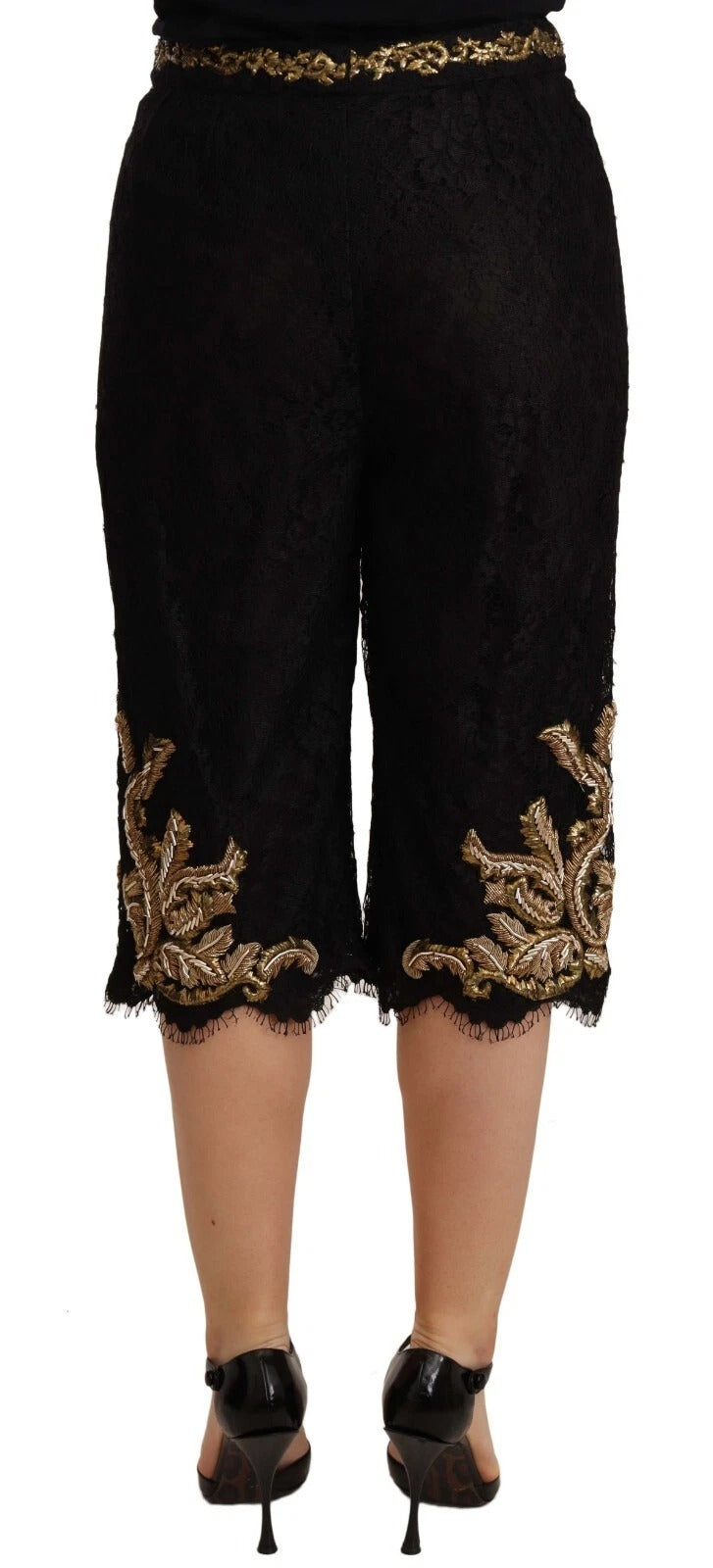 Shorts Dolce & Gabbana Noir Dentelle Baroque en Or - Pièce Spéciale