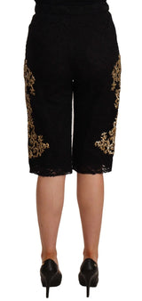 Dolce & Gabbana Black Lace Gold Baroque Shorts