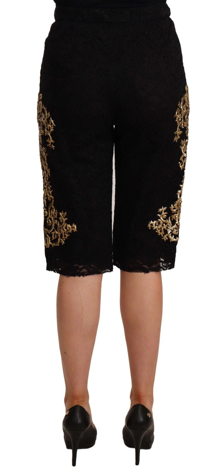 Dolce & Gabbana Black Lace Gold Baroque Shorts
