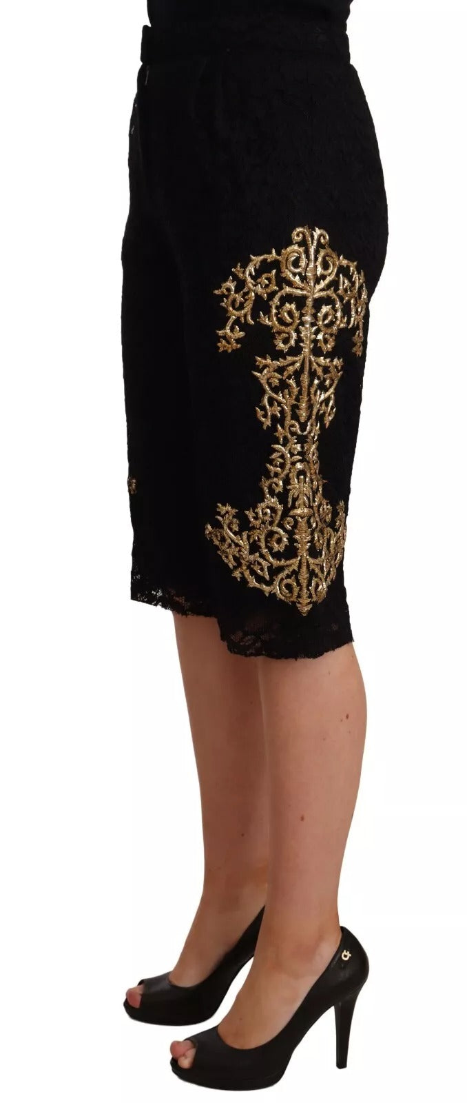 Dolce & Gabbana Black Lace Gold Baroque Shorts