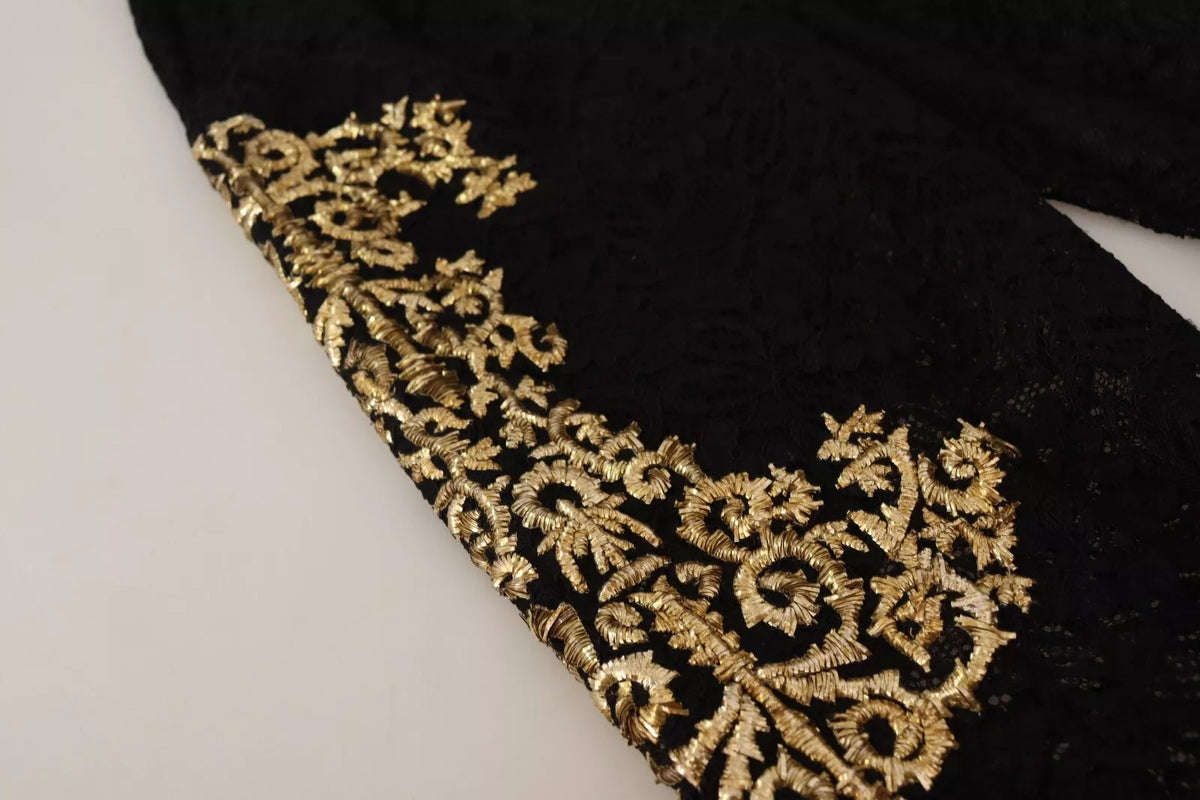 Dolce & Gabbana Black Lace Gold Baroque Shorts