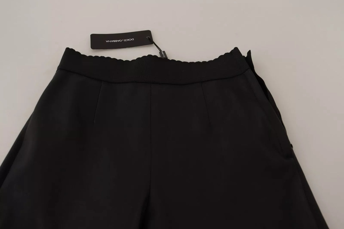 Dolce & Gabbana Pantalons en Cuir Noir à Taille Élastique