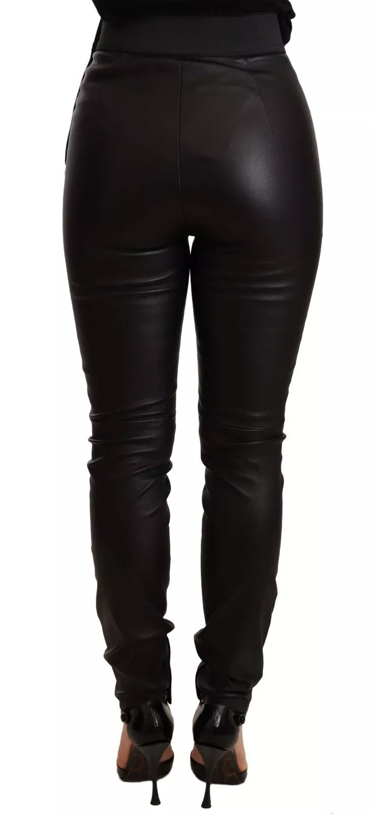 Dolce & Gabbana Pantalons en Cuir Noir à Taille Élastique