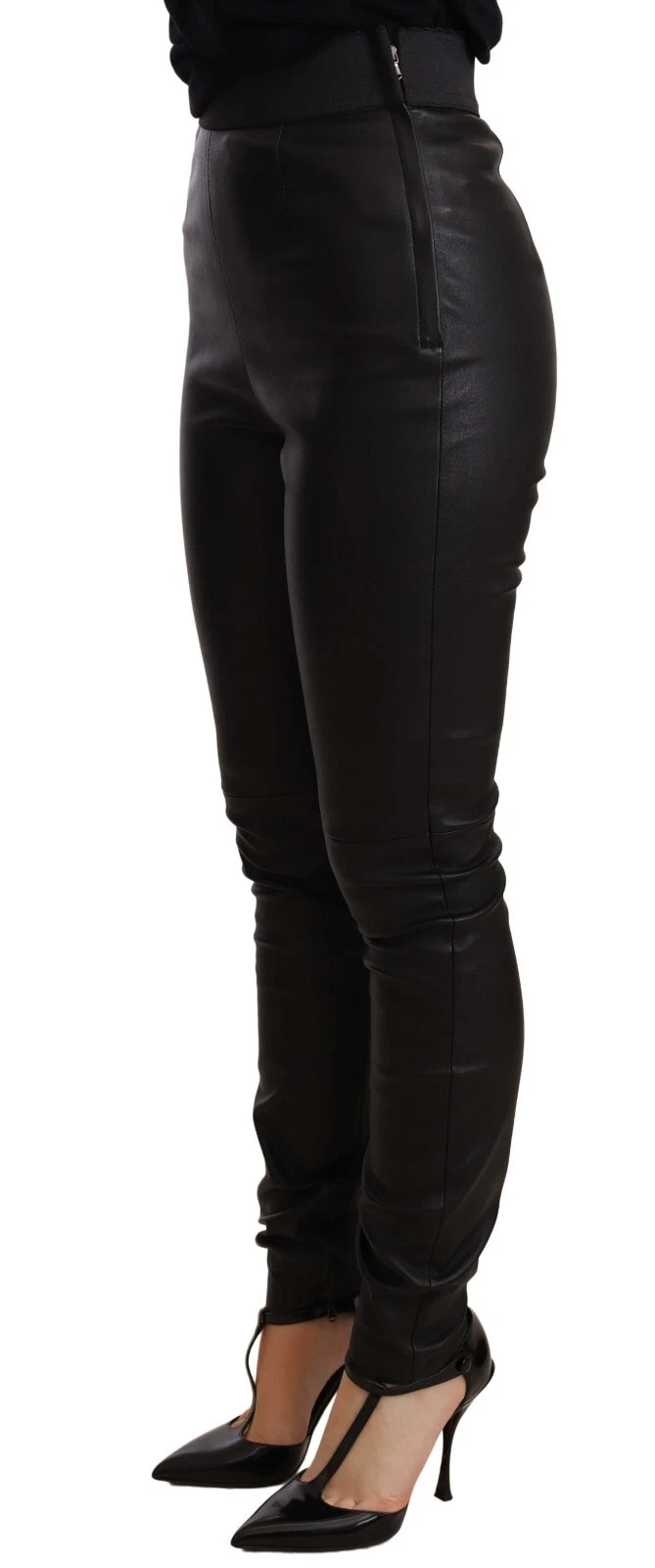 Dolce & Gabbana Pantalons en Cuir Noir à Taille Élastique