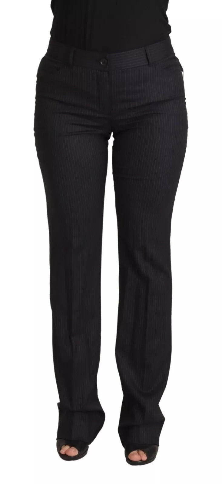 Dolce & Gabbana Pantalon à Rayures Noires Taille Mi-Haute