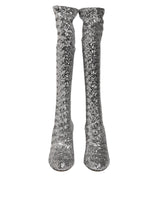 Dolce & Gabbana Bottes Hautes à Talons en Sequins Argentés