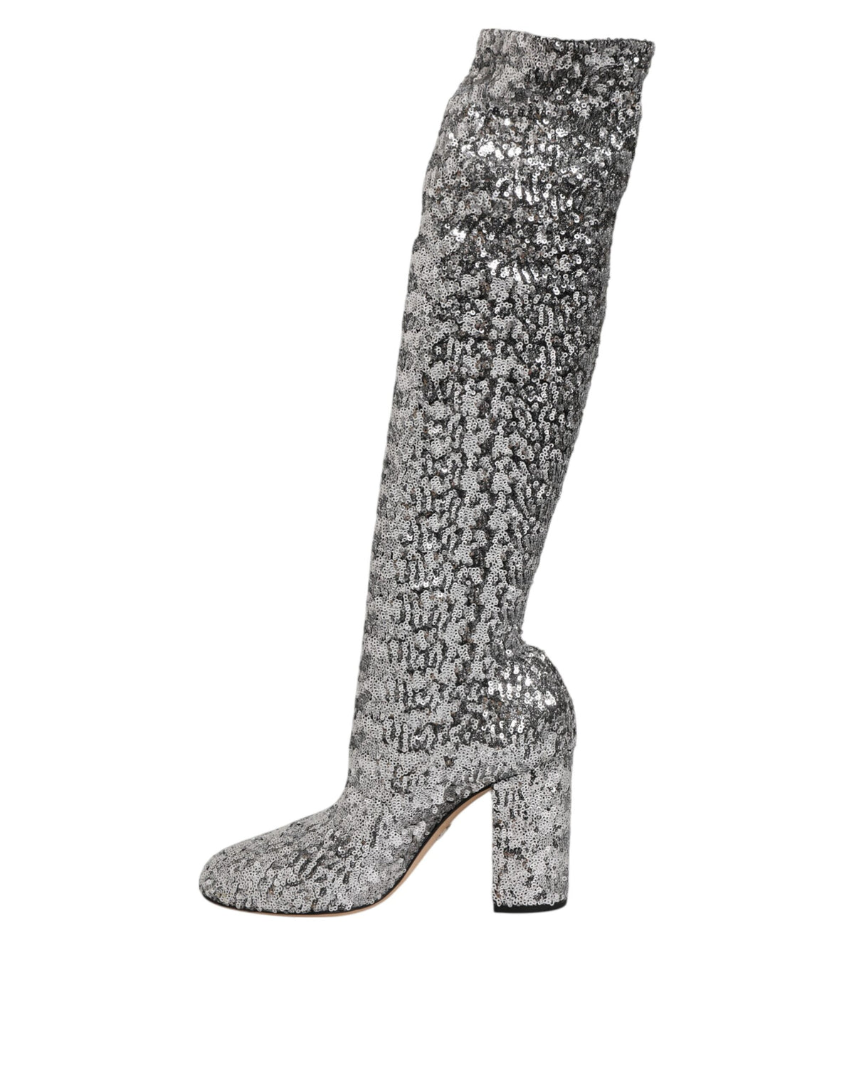 Dolce & Gabbana Bottes Hautes à Talons en Sequins Argentés