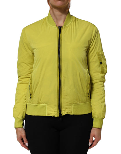 Veste bomber à fermeture éclair en polyamide jaune pour femme de Dolce & Gabbana