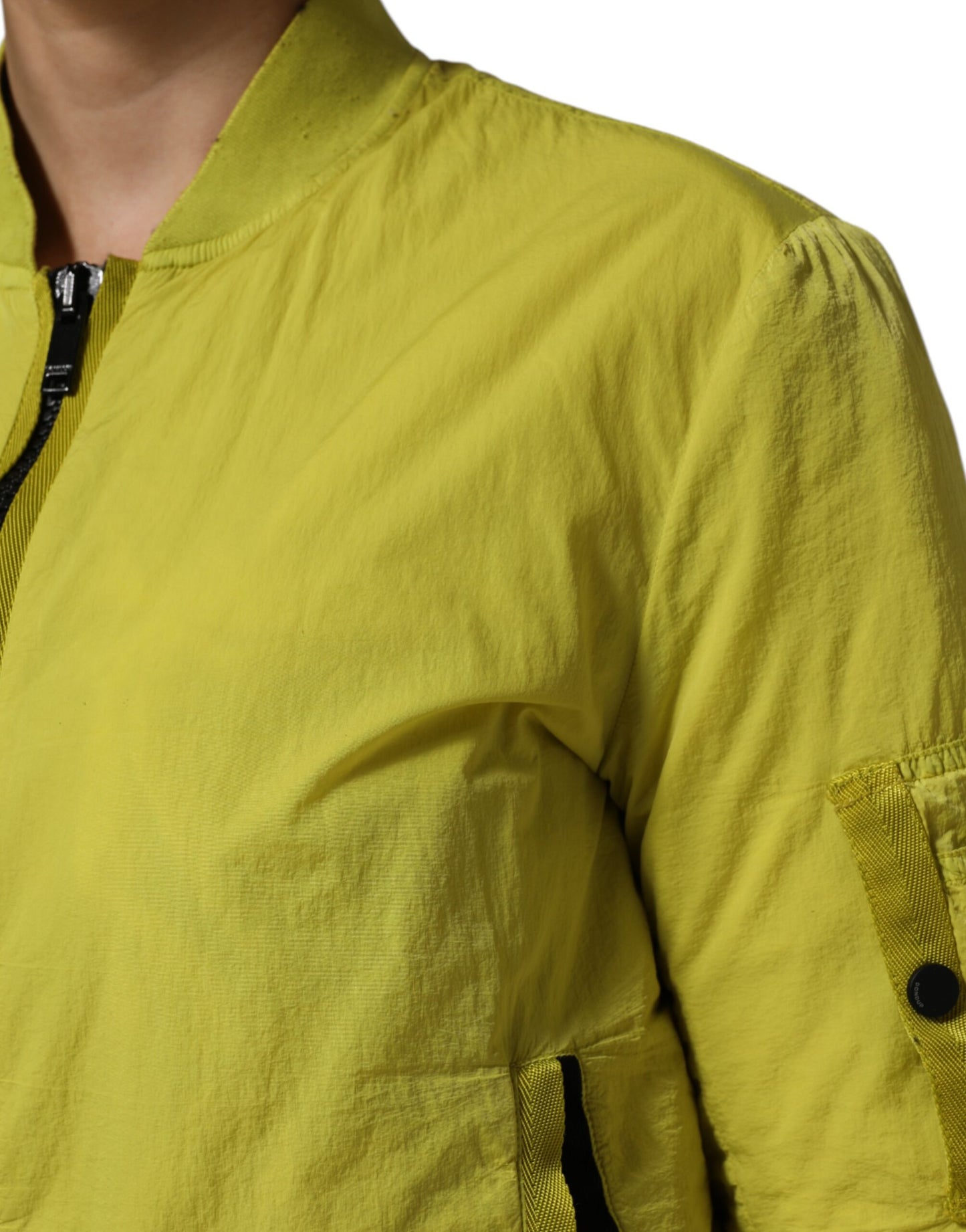 Veste bomber à fermeture éclair en polyamide jaune pour femme de Dolce & Gabbana