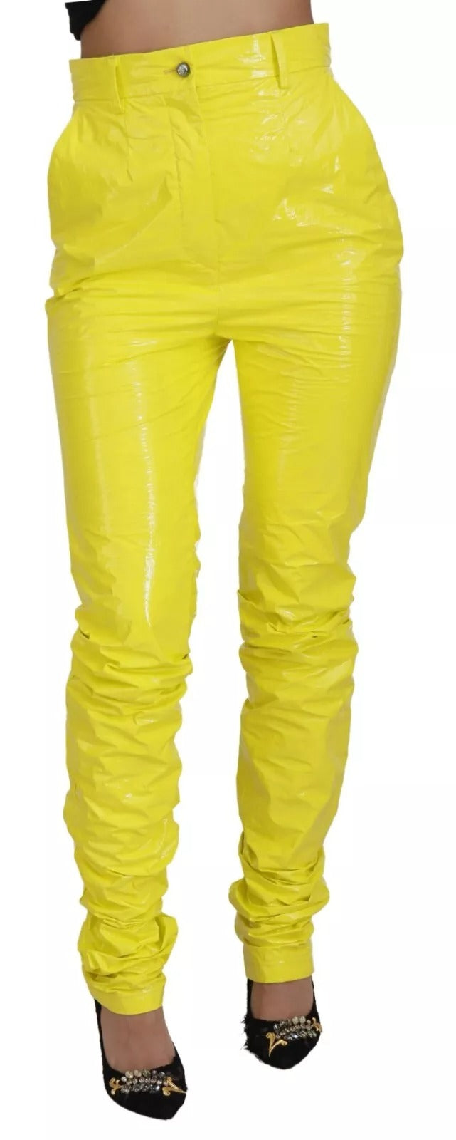 Dolce & Gabbana Pantalon Skinny Jaune Taille Haute Femme