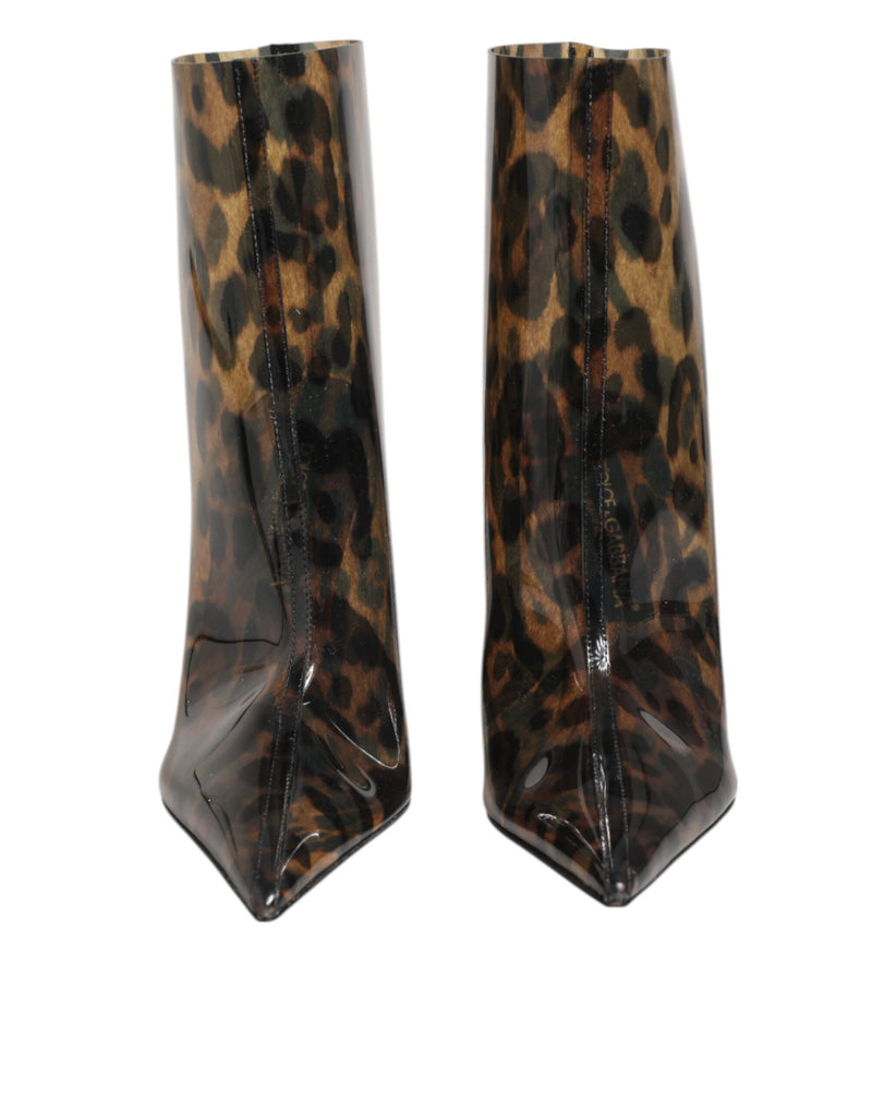 Dolce & Gabbana Leopard Print PVC Pointed Toe Boots