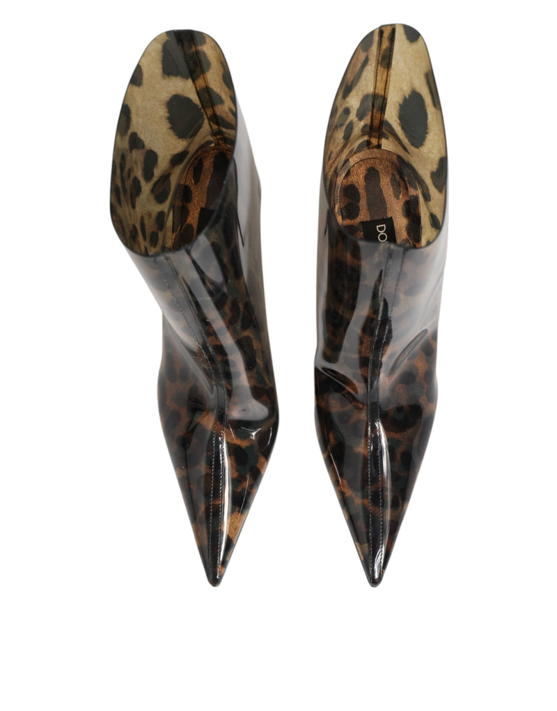 Dolce & Gabbana Leopard Print PVC Pointed Toe Boots