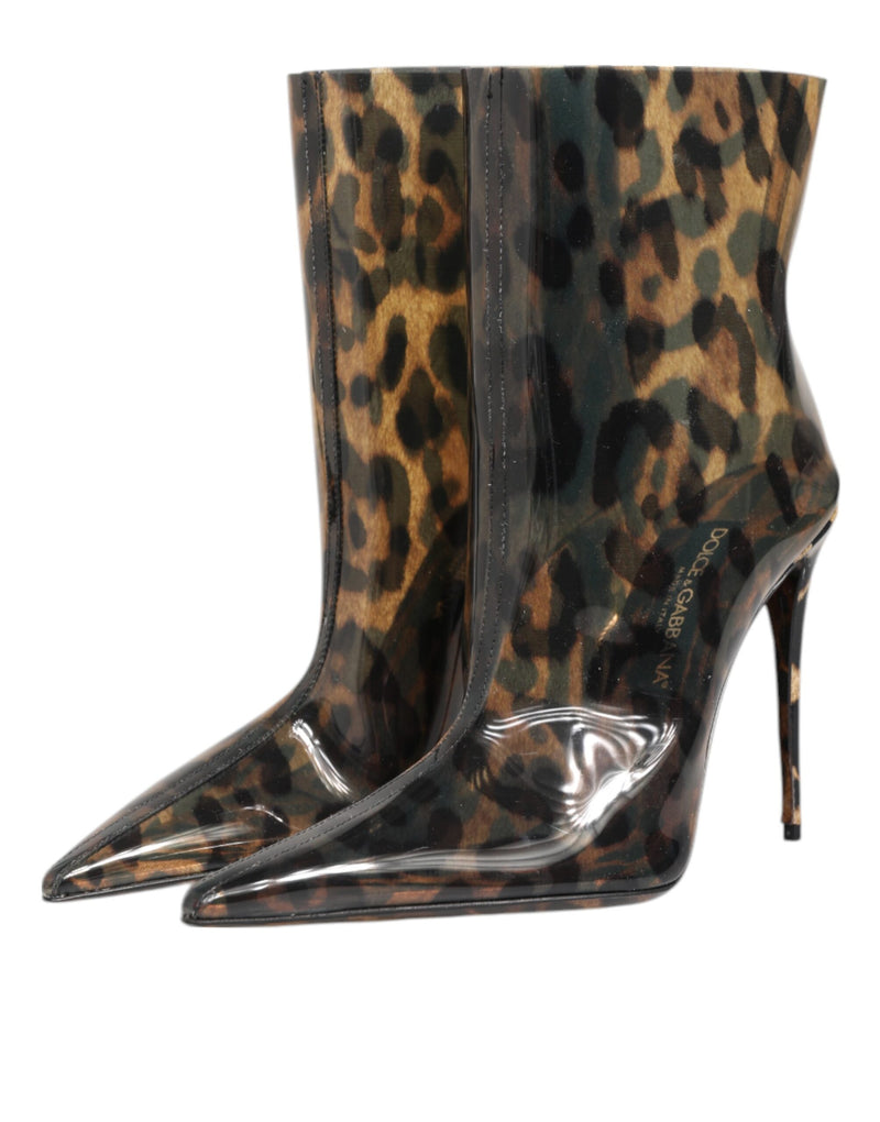 Dolce & Gabbana Leopard Print PVC Pointed Toe Boots