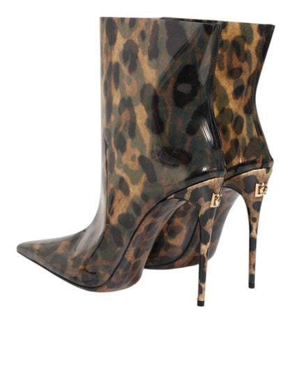 Dolce & Gabbana Leopard Print PVC Pointed Toe Boots Shoes