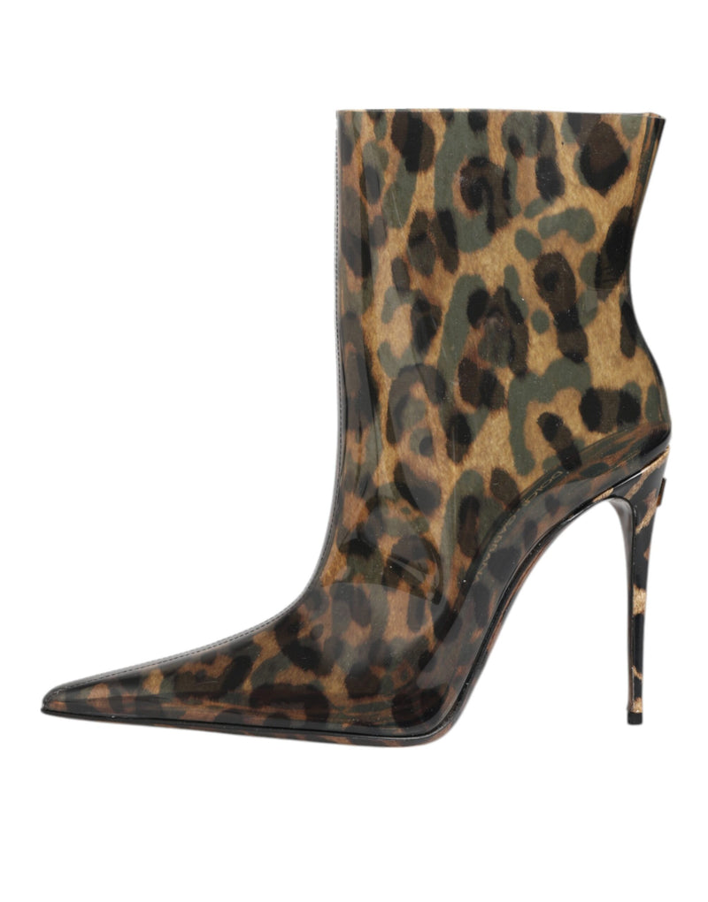 Dolce & Gabbana Leopard Print PVC Pointed Toe Boots