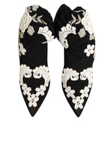 Dolce & Gabbana Black White Embroidered Jersey Stiletto Boots
