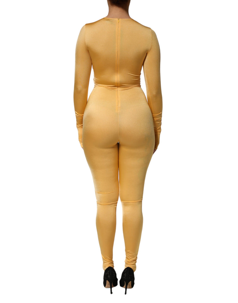 Dolce & Gabbana Gold Yellow Stretch Long Sleeve Bodysuit Dress