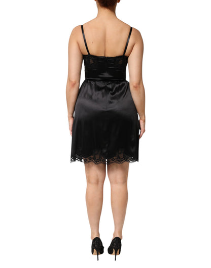 Dolce & Gabbana Black Silk Blend Lace Trim Sleeveless Mini Dress