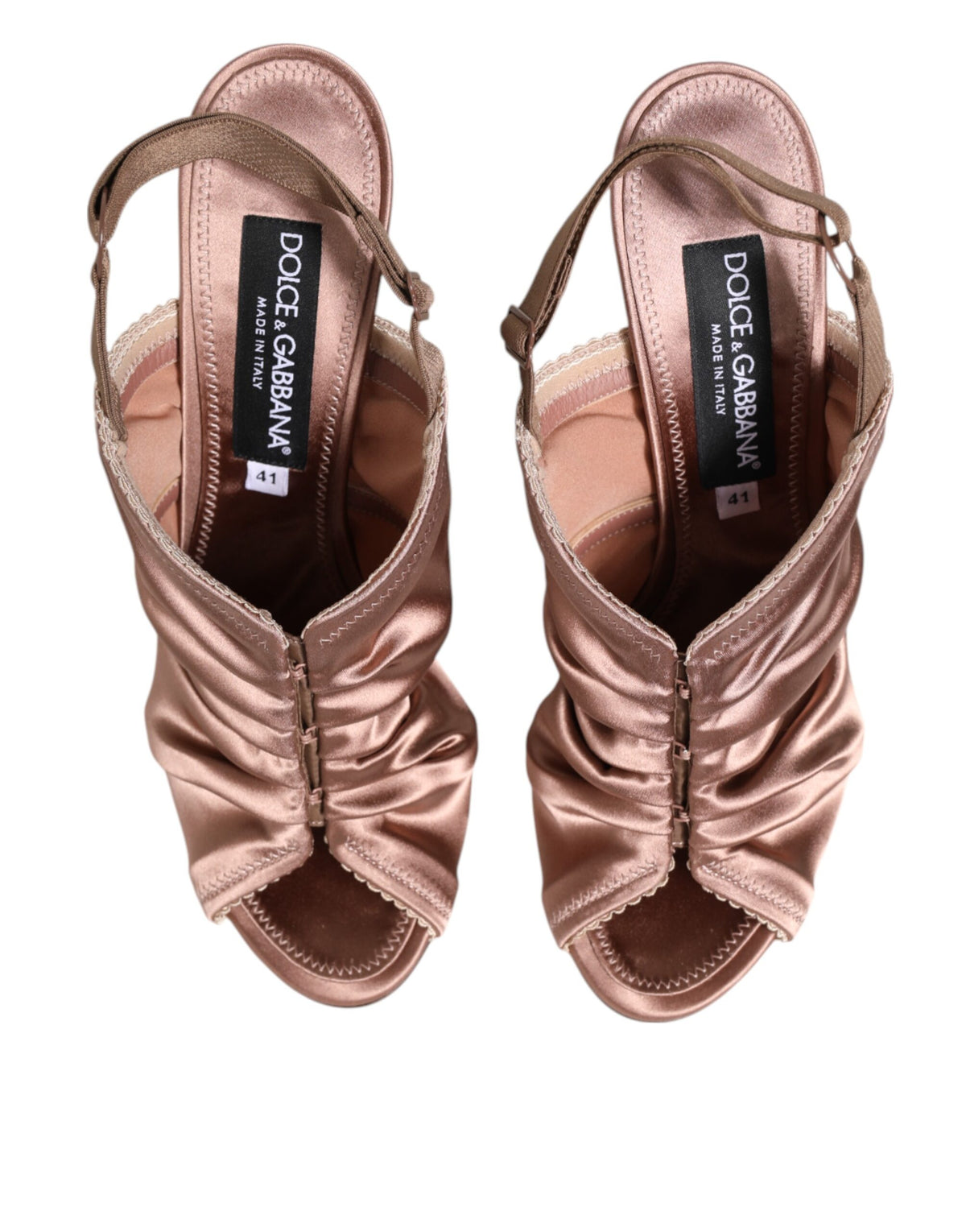 Dolce & Gabbana Bronze Satin Ruched Slingback Sandals