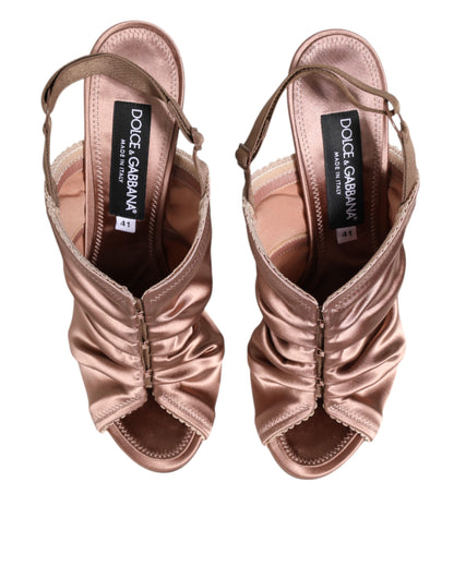 Dolce & Gabbana Bronze Satin Ruched Slingback Sandals Shoes