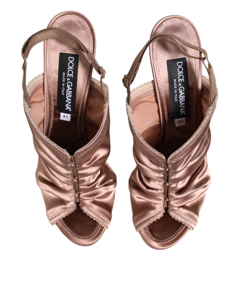 Dolce & Gabbana Bronze Satin Ruched Slingback Sandals