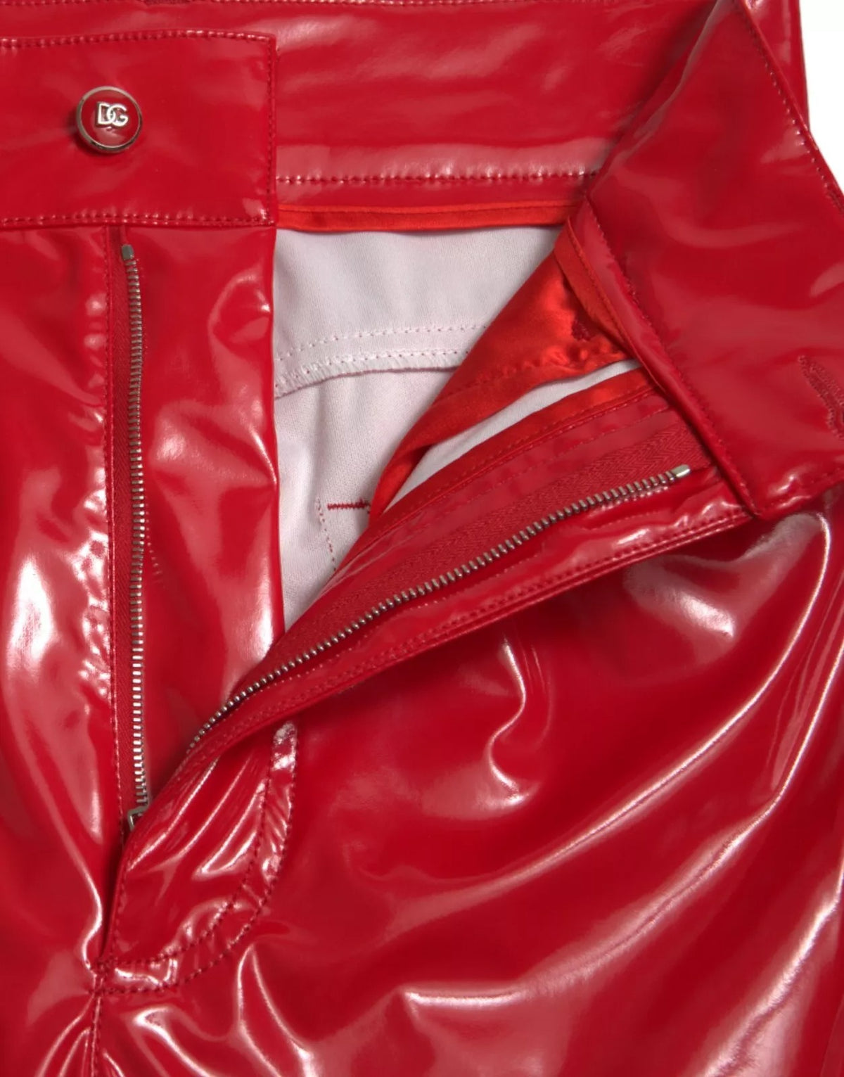 Dolce & Gabbana Pantalon Skinny Taille Haute Rouge Brillant