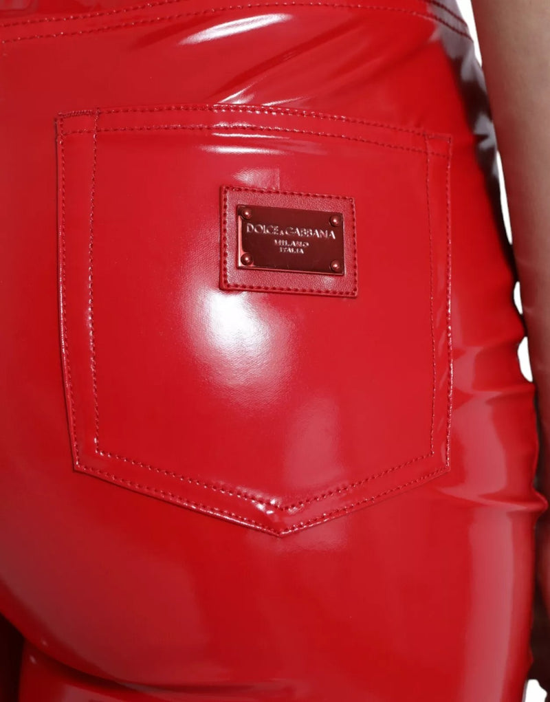 Dolce & Gabbana Red High Waist Skinny Trouser Shiny Pants
