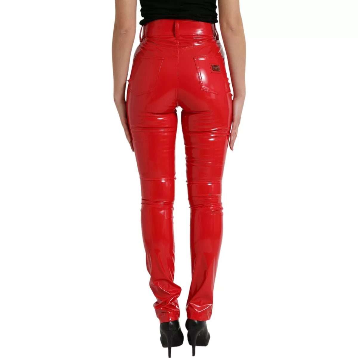 Dolce & Gabbana Pantalon Skinny Taille Haute Rouge Brillant
