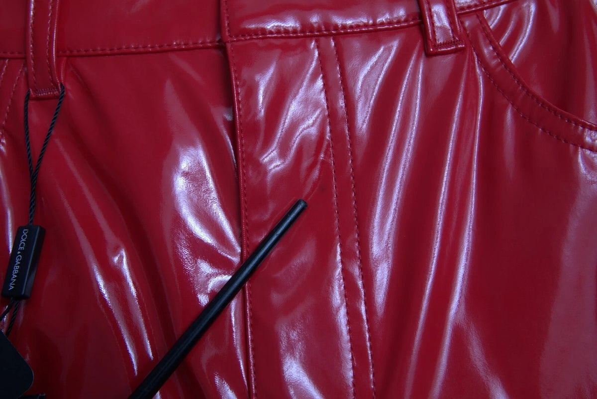 Dolce & Gabbana Pantalon Skinny Taille Haute Rouge Brillant