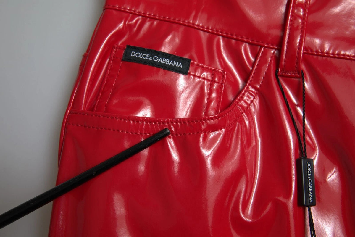 Dolce & Gabbana Pantalon Skinny Taille Haute Rouge Brillant