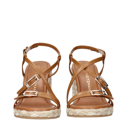 Sandales compensées en cuir marron de Stuart Weitzman