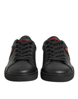 Dolce & Gabbana Black Leather Crystal Heart Low Top Sneakers