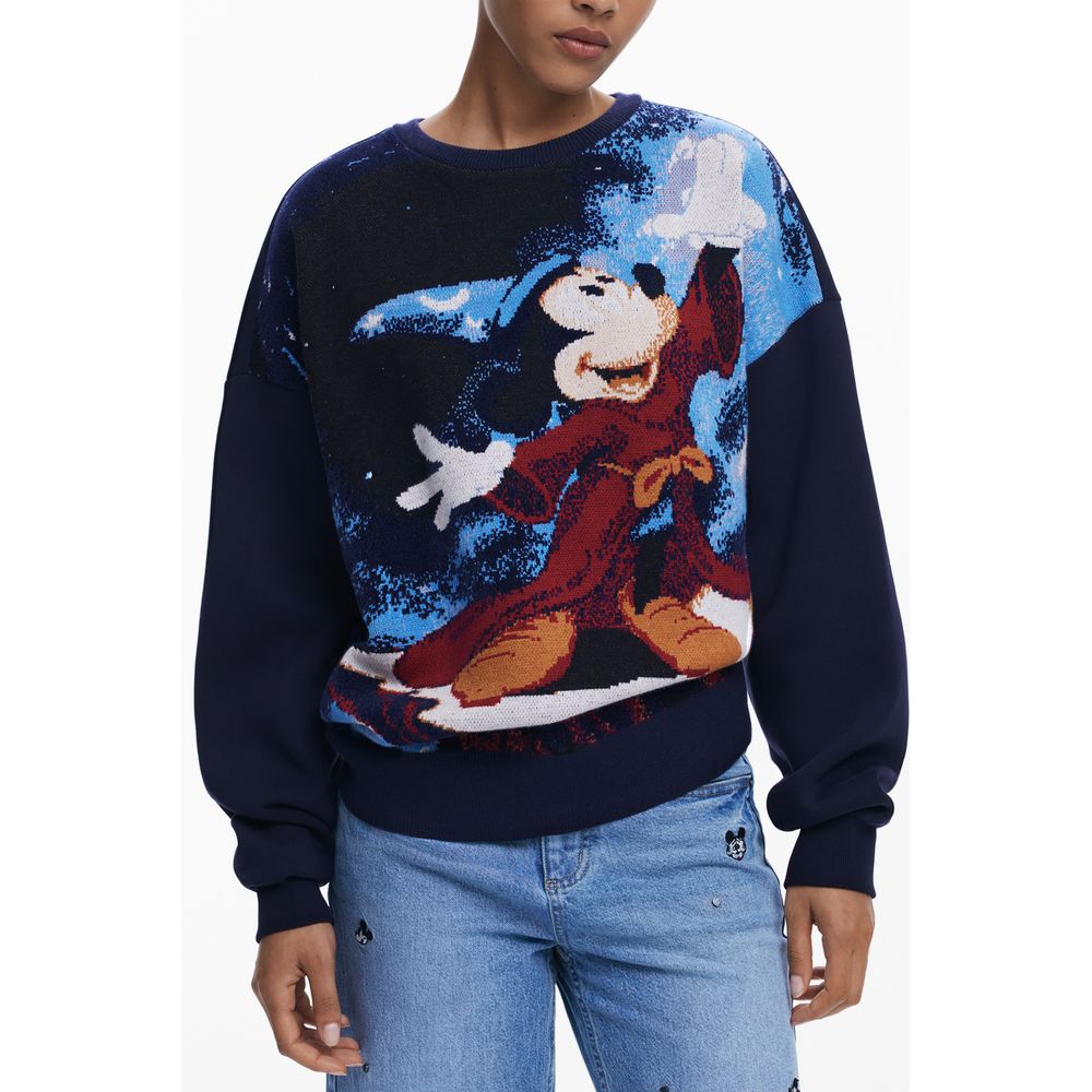 Desigual Blue Cotton Women Sweater with Mickey Print