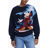 Desigual Blue Cotton Women Sweater with Mickey Print