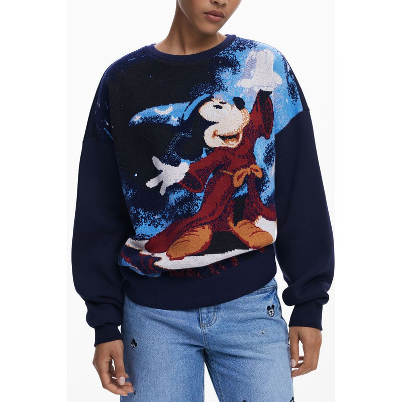 Desigual Blue Cotton Women Sweater with Mickey Print