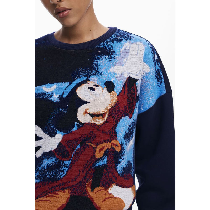 Desigual Blue Cotton Women Sweater with Mickey Print