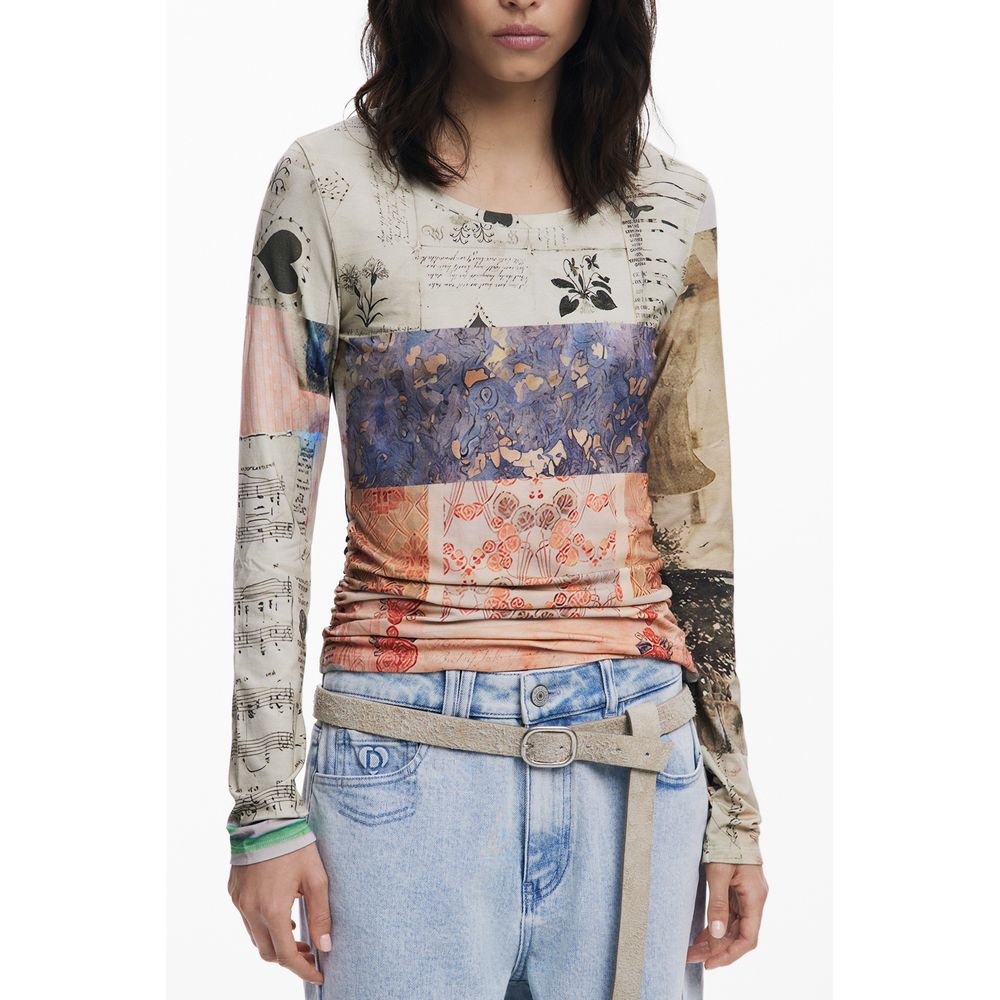 T-Shirt Long Manches Beige Viscose Desigual LIMBANI pour Femme