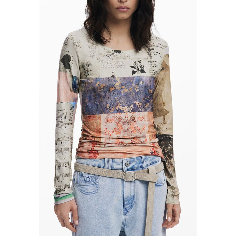 Desigual LIMBANI Beige Viscose Long-Sleeved Women T-Shirt