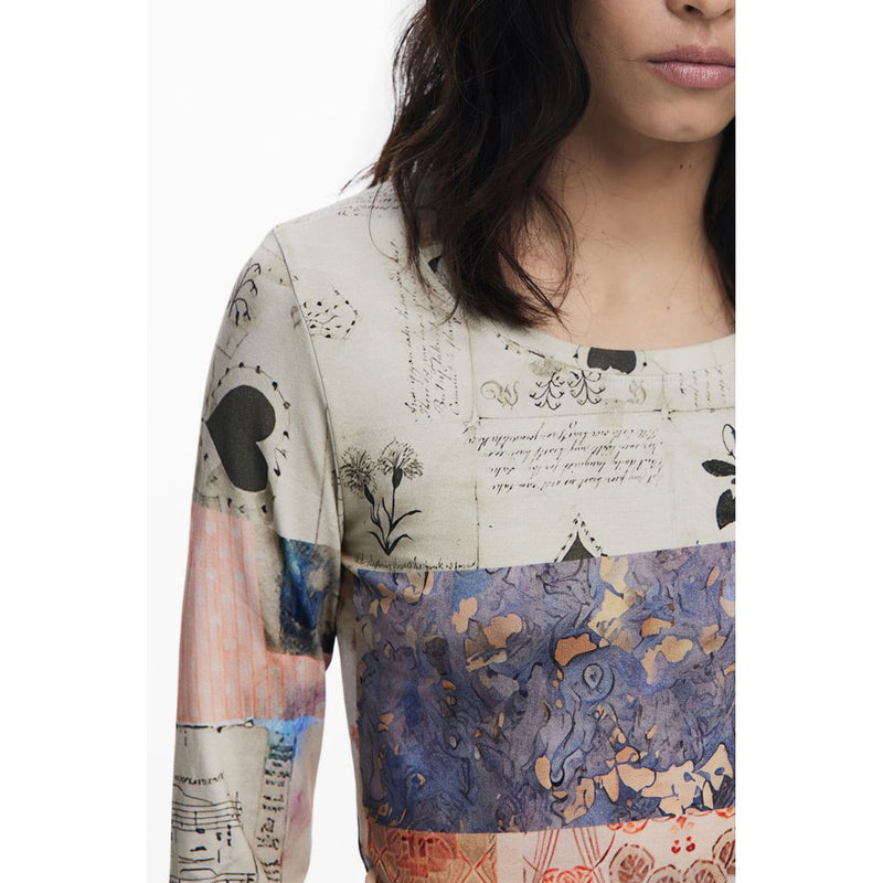 Desigual LIMBANI Beige Viscose Long-Sleeved Women T-Shirt