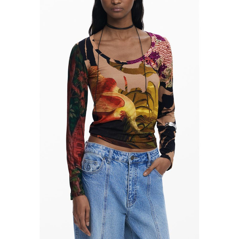 Desigual Brown Elastane Women T-Shirt - Stylish Comfort