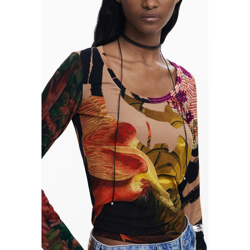 Desigual Brown Elastane Women T-Shirt - Stylish Comfort