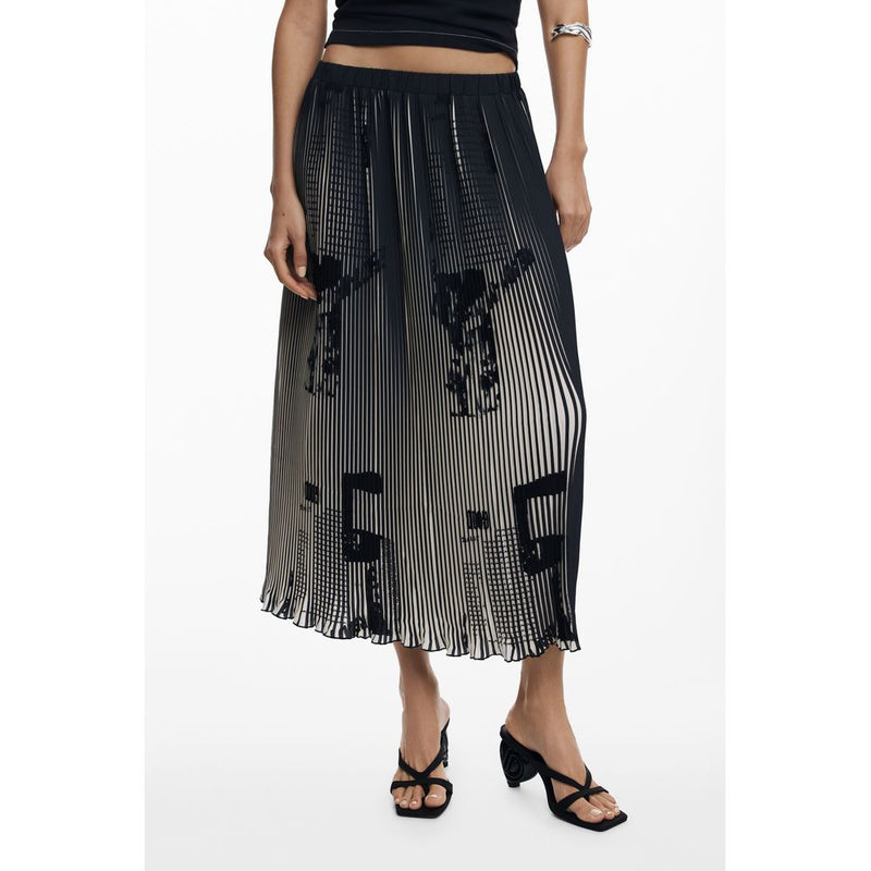 Desigual Black Polyester Women Skirt - Pleated Elegance