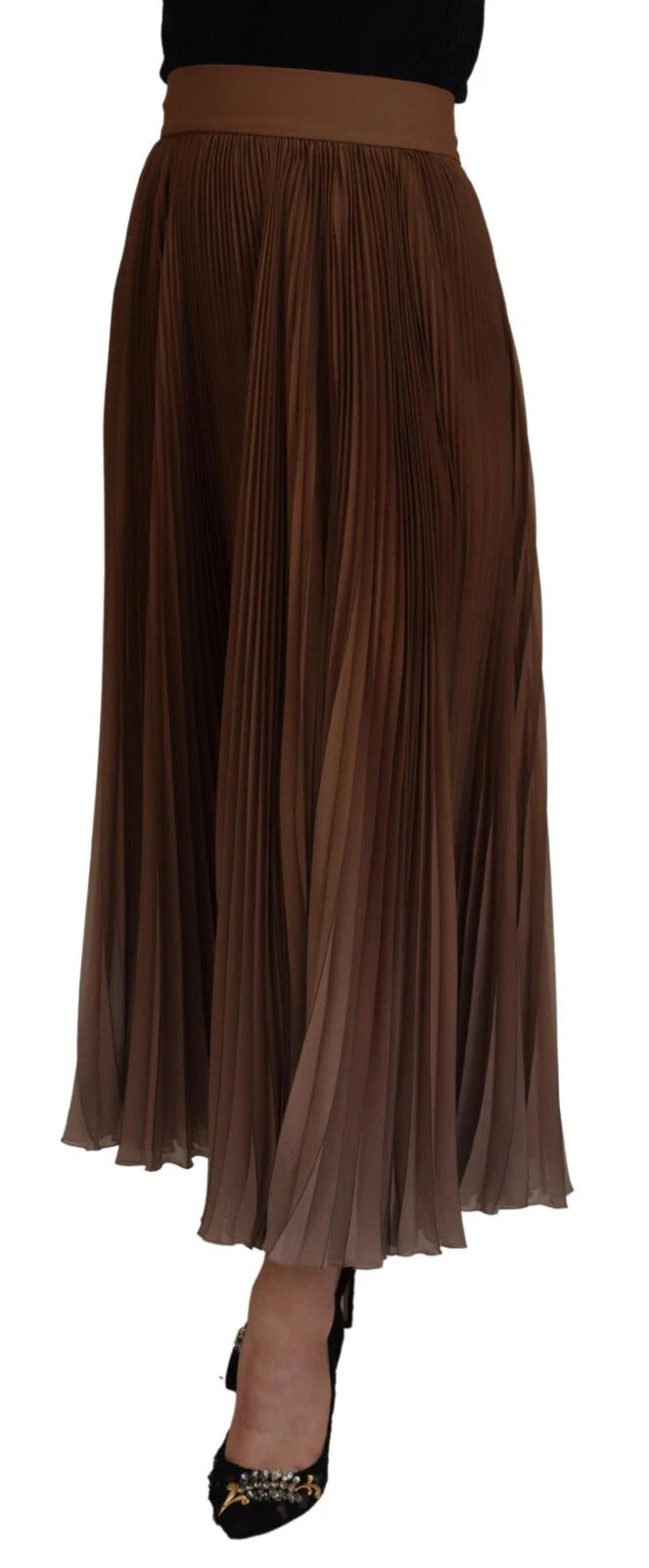 Dolce & Gabbana Longuette Plisse Chiffon Midi Skirt Beige