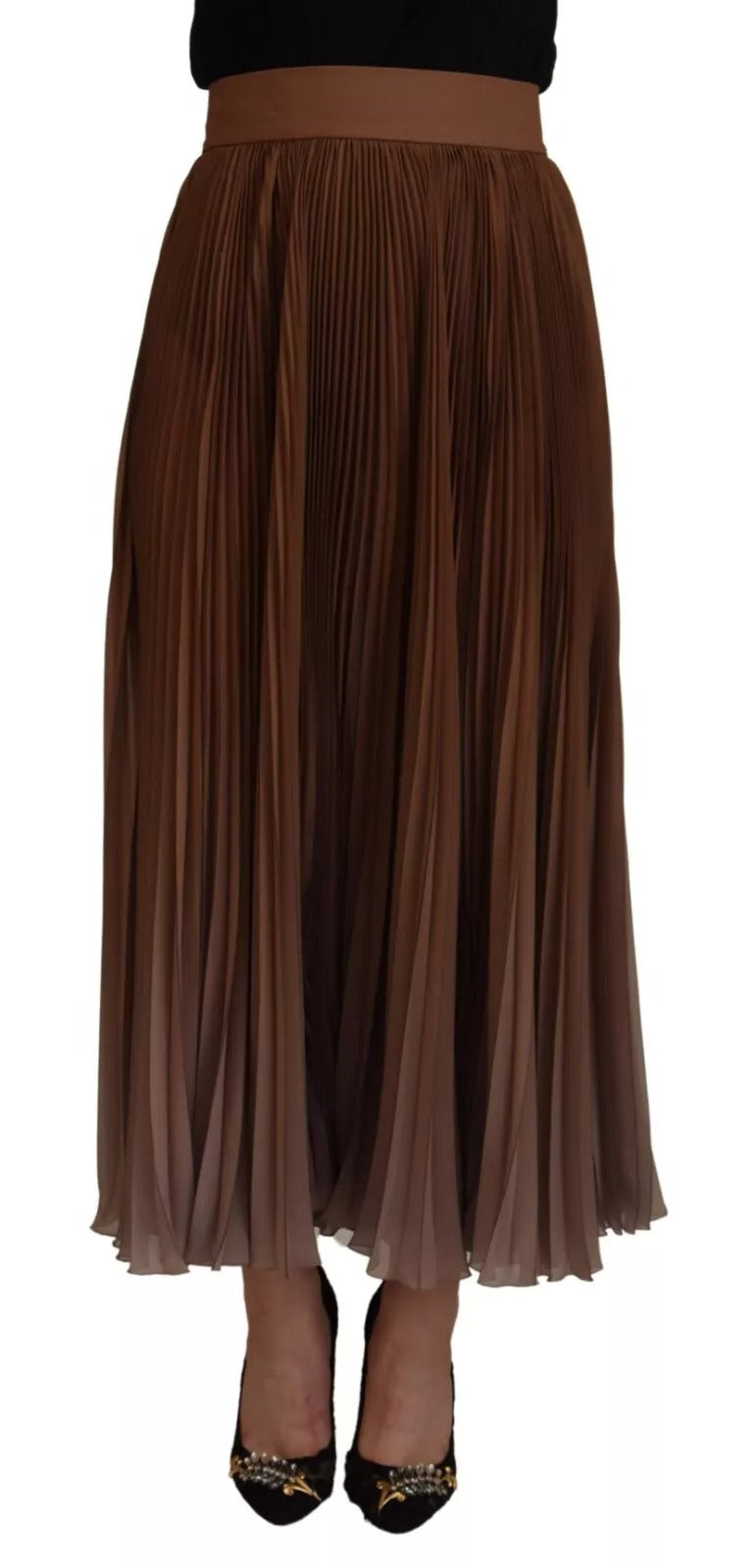 Dolce & Gabbana Longuette Plisse Chiffon Midi Skirt Beige