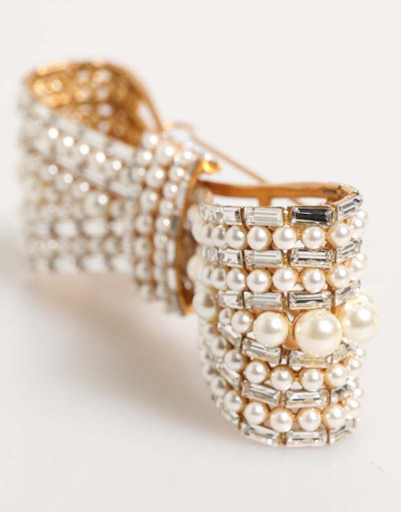 Dolce & Gabbana Gold Brass Glass Crystal Faux Pearl Brooch