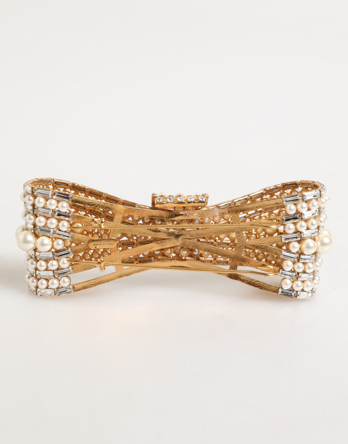 Dolce & Gabbana Gold Brass Glass Crystal Faux Pearl Brooch